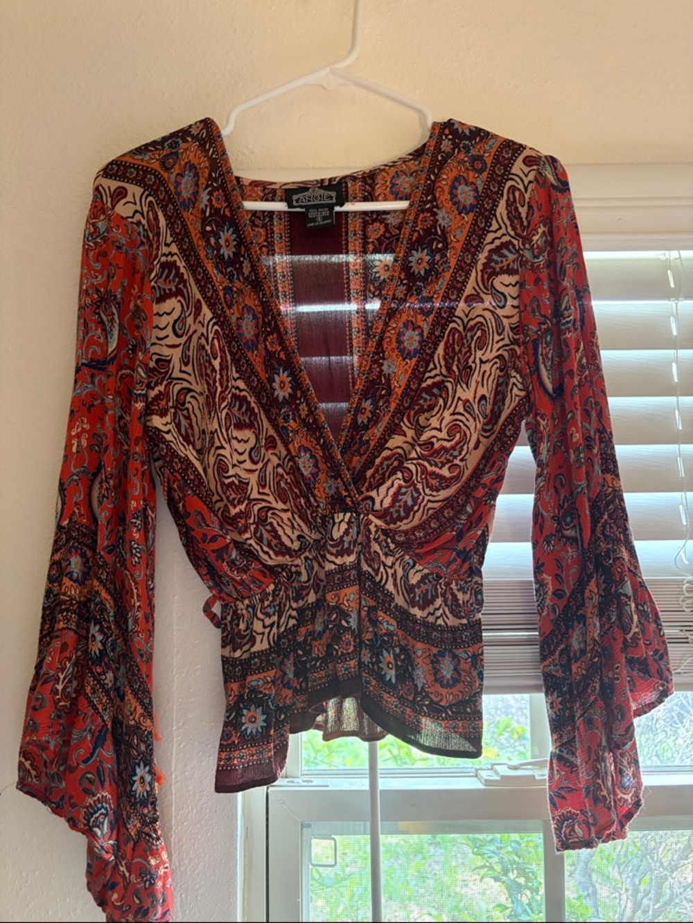 Boho Tie-Front Blouse in Rust Paisley - Angie Brand - Picture 4 of 4